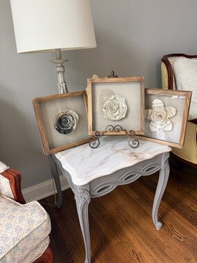 3D Art Wood Finished Frame Newspaper Sheet Music Origami Flowers  Set of 3